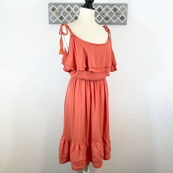Torrid Dress Ruffle Tie Shoulder Salmon Rust, 3X - Picture 5 of 8